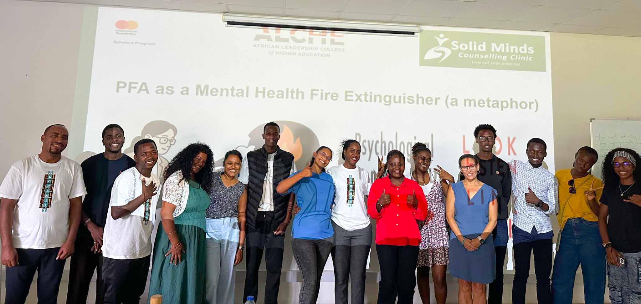 The Solid Minds team, ALCHE staff, and students after completing the Psychological First Aid training.
