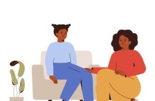 Mother supports her sad daughter. Depressed girl talks with her parent. School child shares her mental problems with her mom. Mental health and psychological help concept. Vector illustration